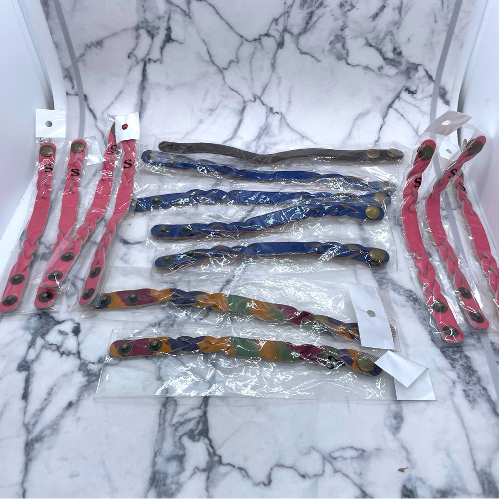 13 New Braided Leather Bracelets Different Colors and Sizes